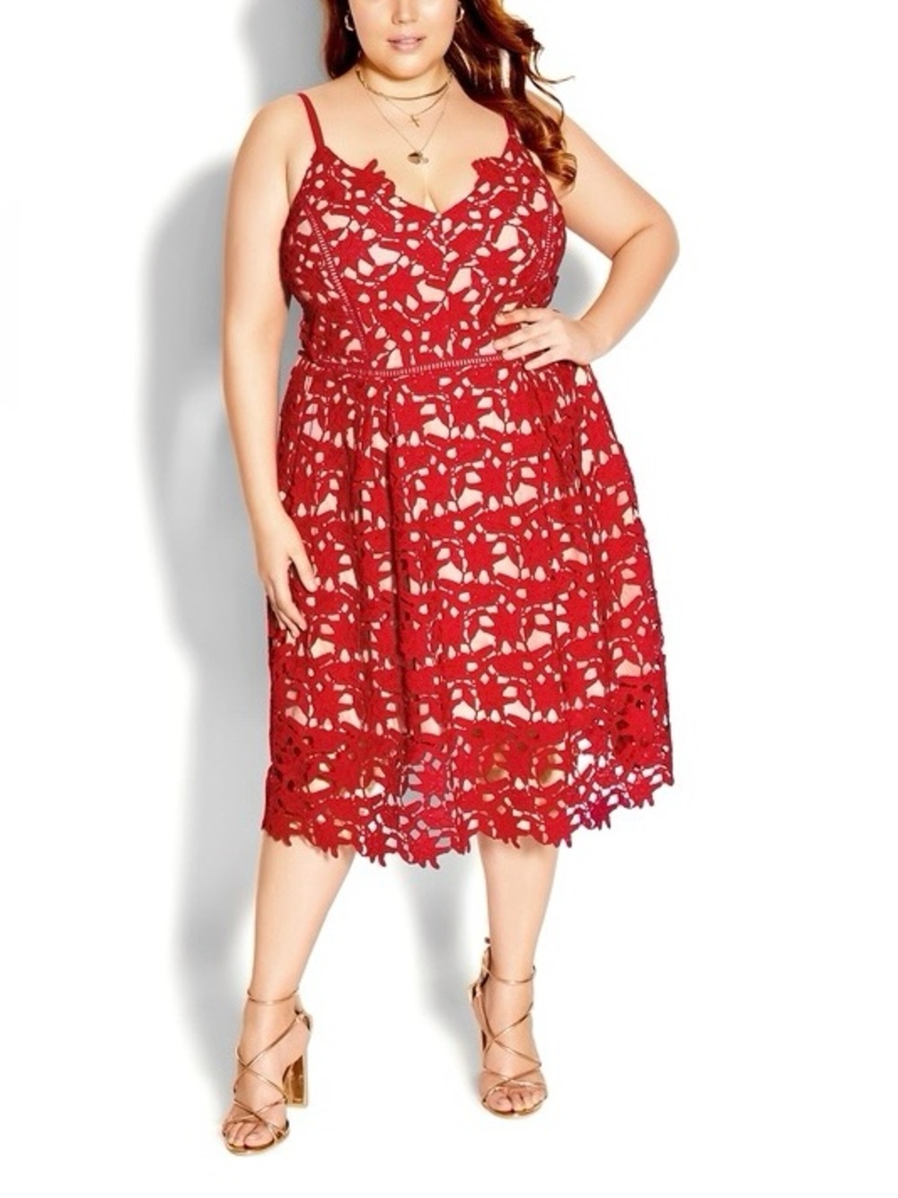 NWT CITY CHIC Red Lace Midi Dress Plus 16 Womens New